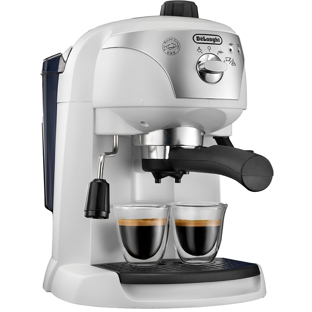 Espressor manual DELONGHI EC221.W, 1l, 1100W, 15 bar, sistem Cappuccino, alb-negru