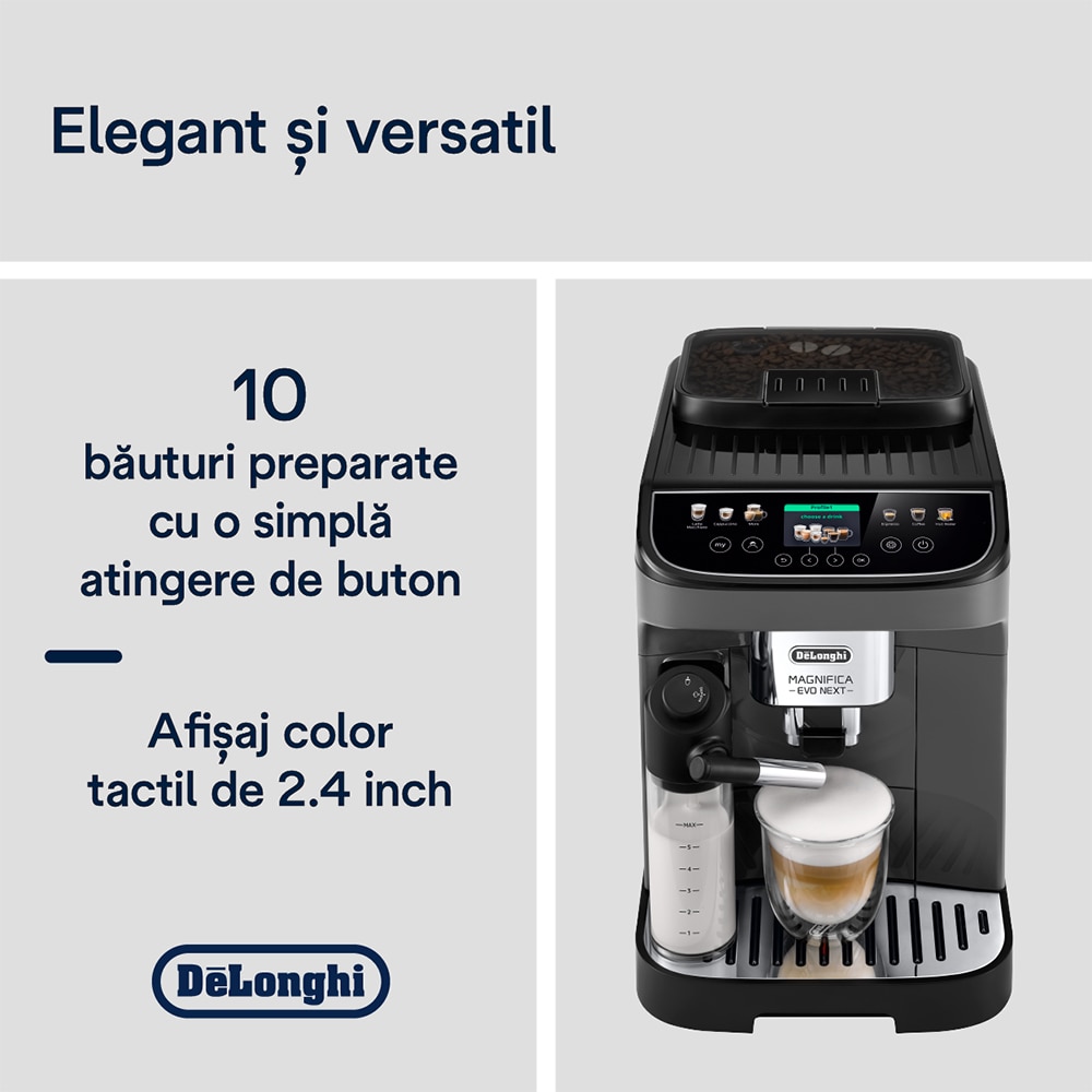 Espressor automat DELONGHI Magnifica Evo Next ECAM310.60.GB, 1.9l, 1450W, 15 bar, gri-negru