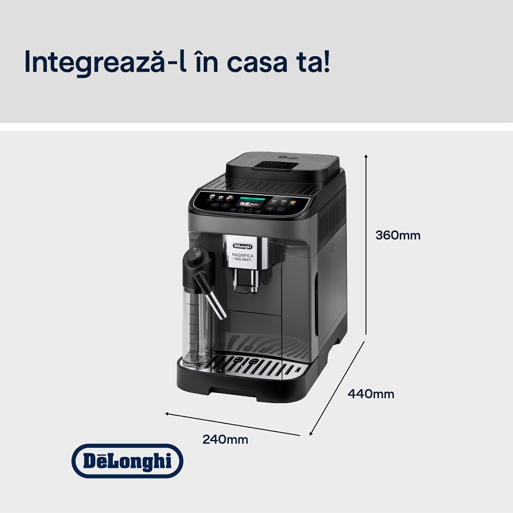 Espressor automat DELONGHI Magnifica Evo Next ECAM310.60.GB, 1.9l, 1450W, 15 bar, gri-negru