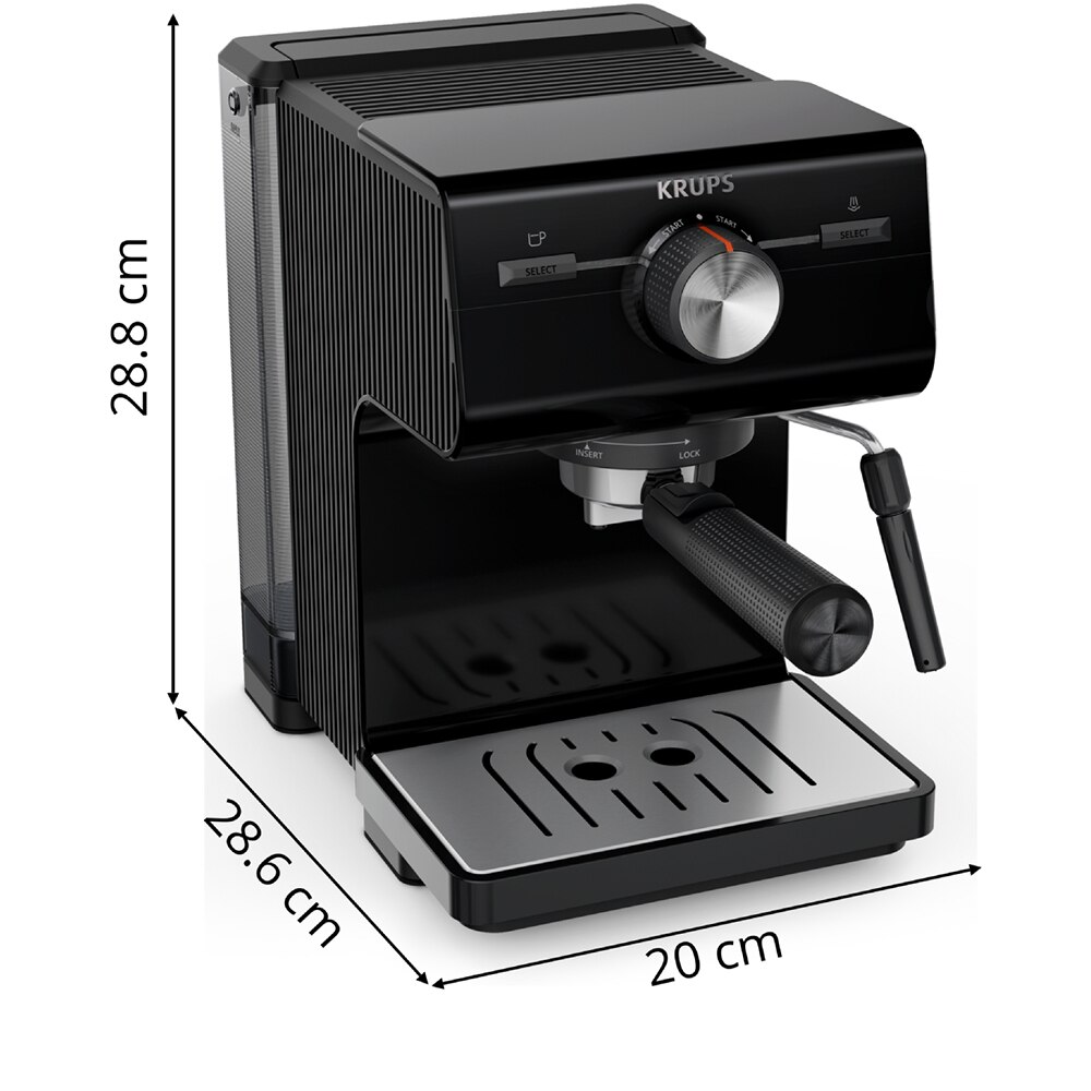 Espressor manual KRUPS Authentic XP381810, 2l, 15 bar, sistem Cappuccino, negru-argintiu
