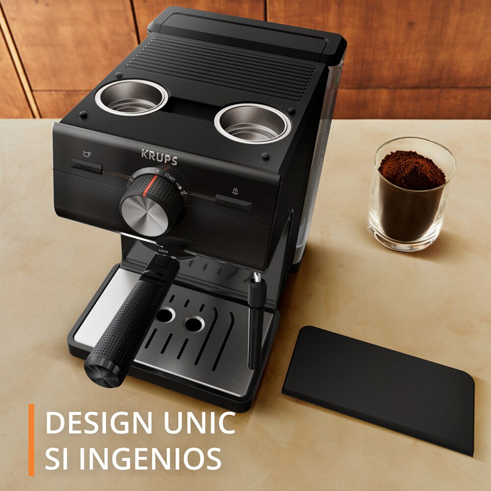 Espressor manual KRUPS Authentic XP381810, 2l, 15 bar, sistem Cappuccino, negru-argintiu