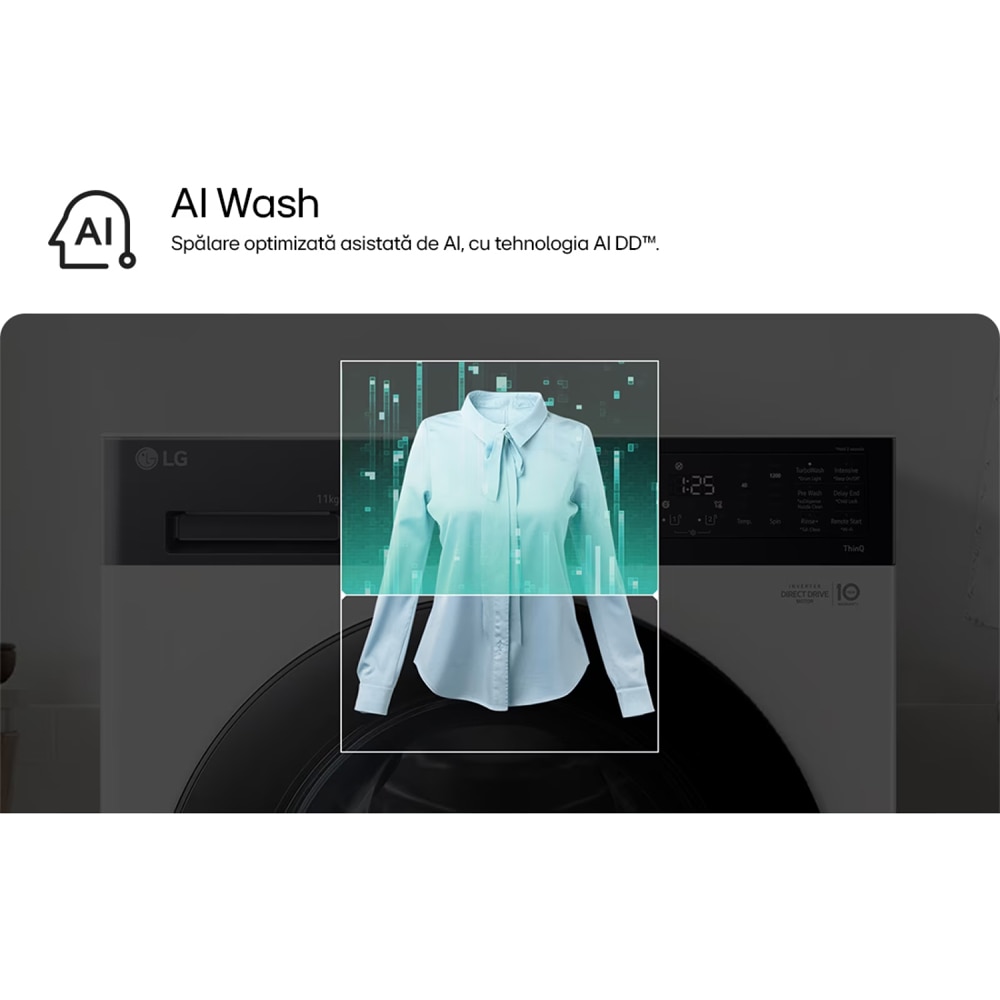 Masina de spalat rufe frontala LG F2X50S9TKB, AI Direct Drive, 9 kg, 1200rpm, Clasa A, alb