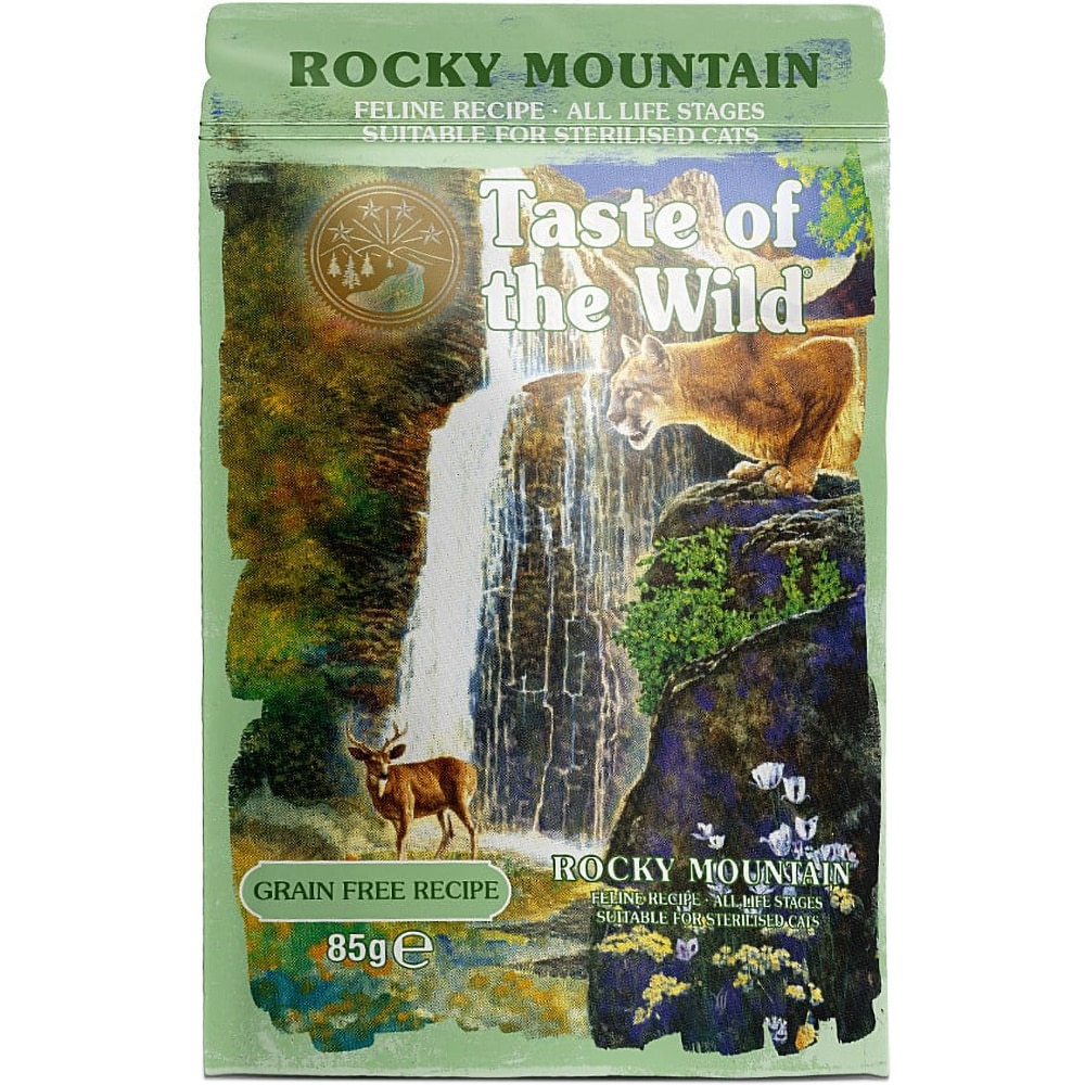 Hrana umeda pentru pisici TASTE OF THE WILD Rocky Mountain, Adult, Pui si Somon in sos, 12 x 85 g