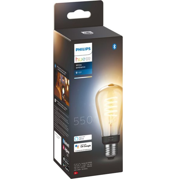 Bec LED Smart Vintage PHILIPS Hue 8719514301467, E27, 7W, 550lm, Bluetooth, lumina calda, compatibil Hue