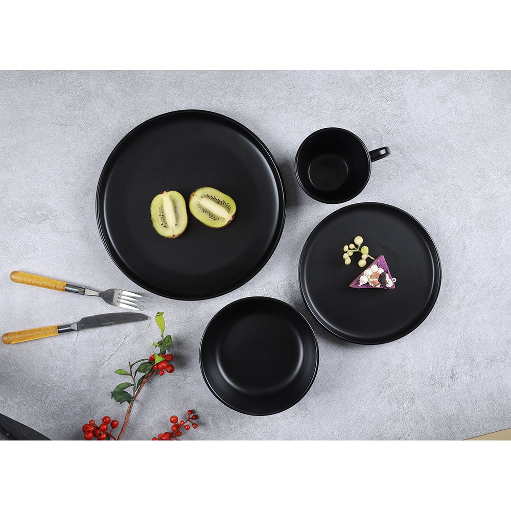 Set de masa MYRIA MY4897, 16 piese, ceramica, negru