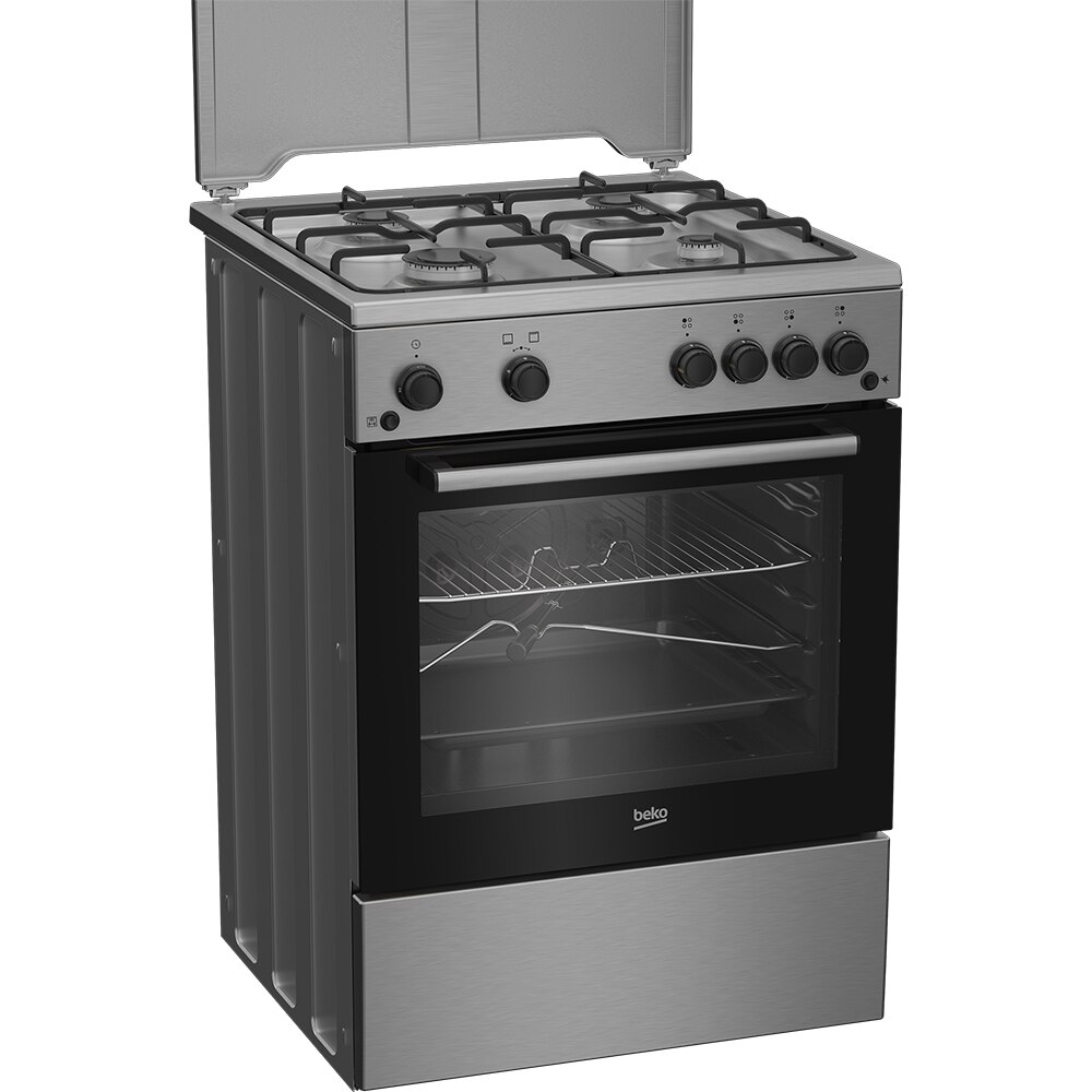 Aragaz BEKO FBSHT62111GX, 4 arzatoare, Gaz, L 60 cm, Grill, Rotisor, inox