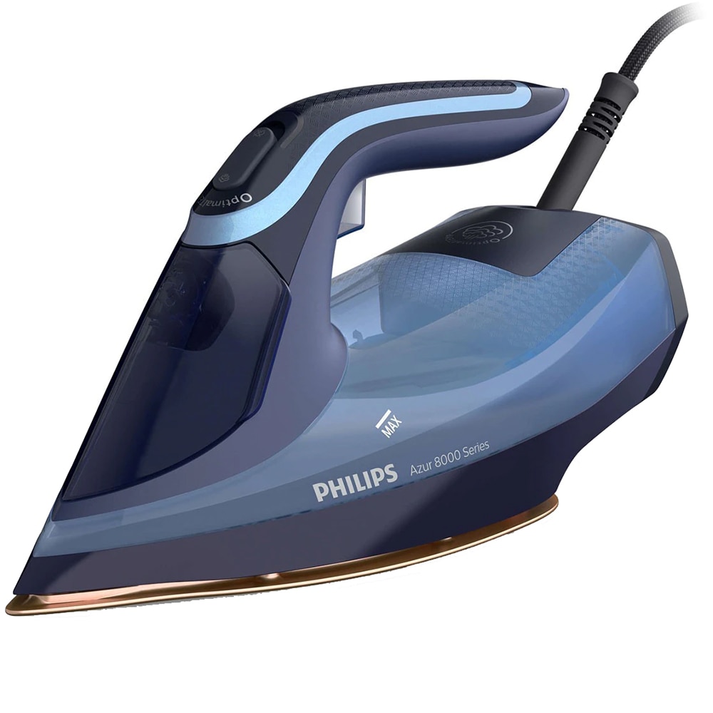 Fier de calcat PHILIPS Azur 8000 DST8020/20, 3000W, 240g/min, 300ml, talpa SteamGlide Elite, albastru-bleumarin