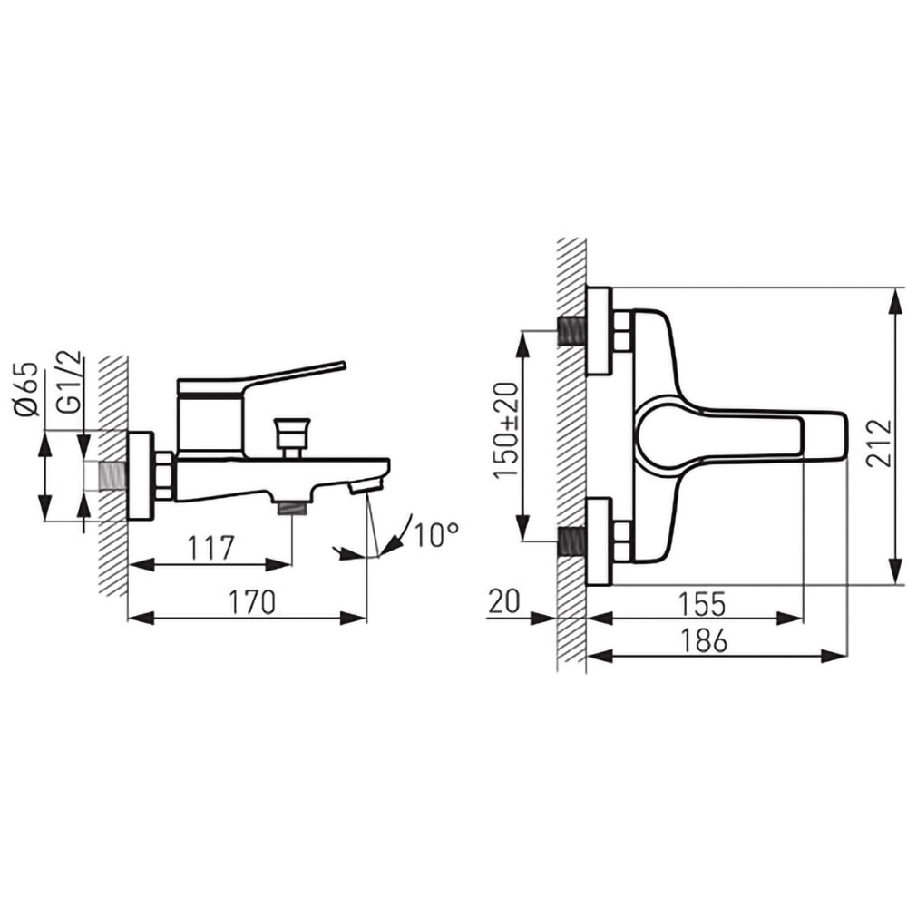 Baterie cada-dus FERRO Stratos BSC1BL, alama sanitara, negru