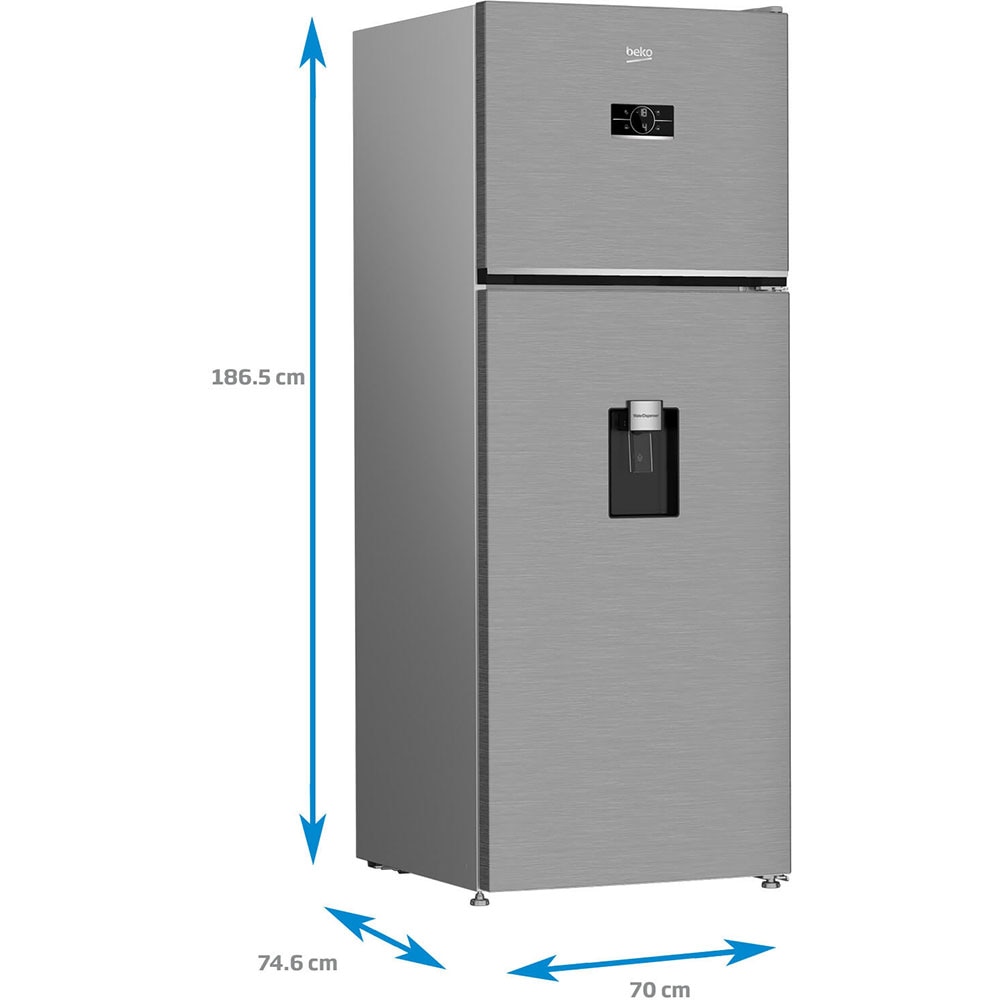 Frigider cu doua usi BEKO B5RDNE504LDXB, No Frost, 477 l, H 186.5 cm, Clasa E, Dozator apa, argintiu