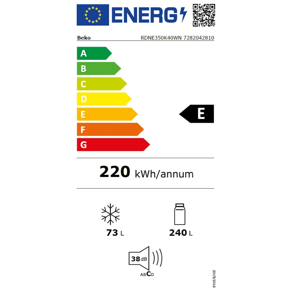Frigider cu doua usi BEKO RDNE350K40WN, NeoFrost Dual Cooling, 316 l, H 172 cm, Clasa E, alb