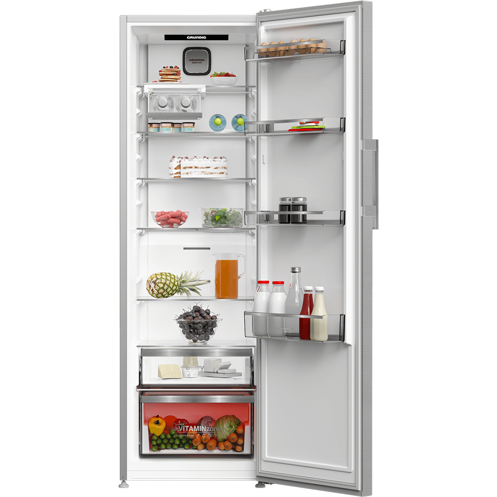 Frigider cu o usa GRUNDIG GLPN66820X, No Frost, 365 l, H 186 cm, Clasa E, inox