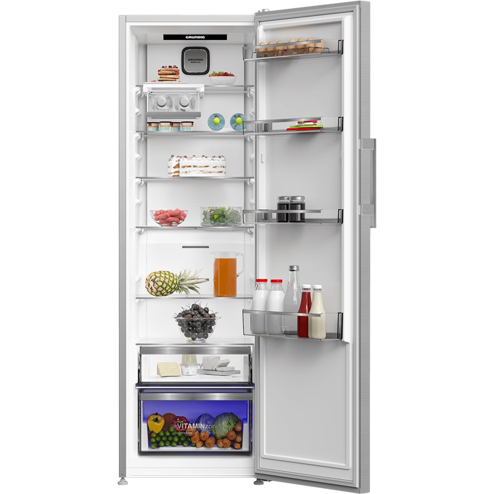 Frigider cu o usa GRUNDIG GLPN66820X, No Frost, 365 l, H 186 cm, Clasa E, inox