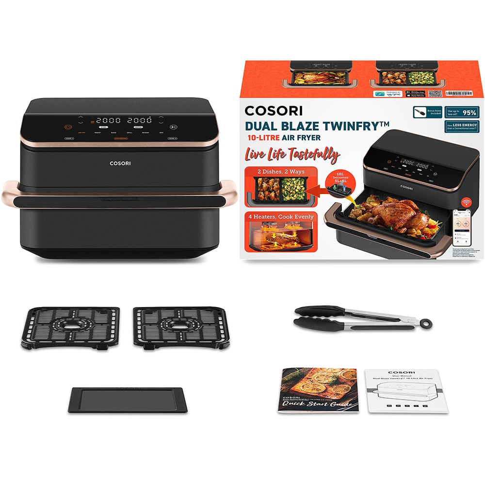 Friteuza cu aer cald dubla COSORI CAFTF101SAEUR, 10l, 2800W, negru-auriu
