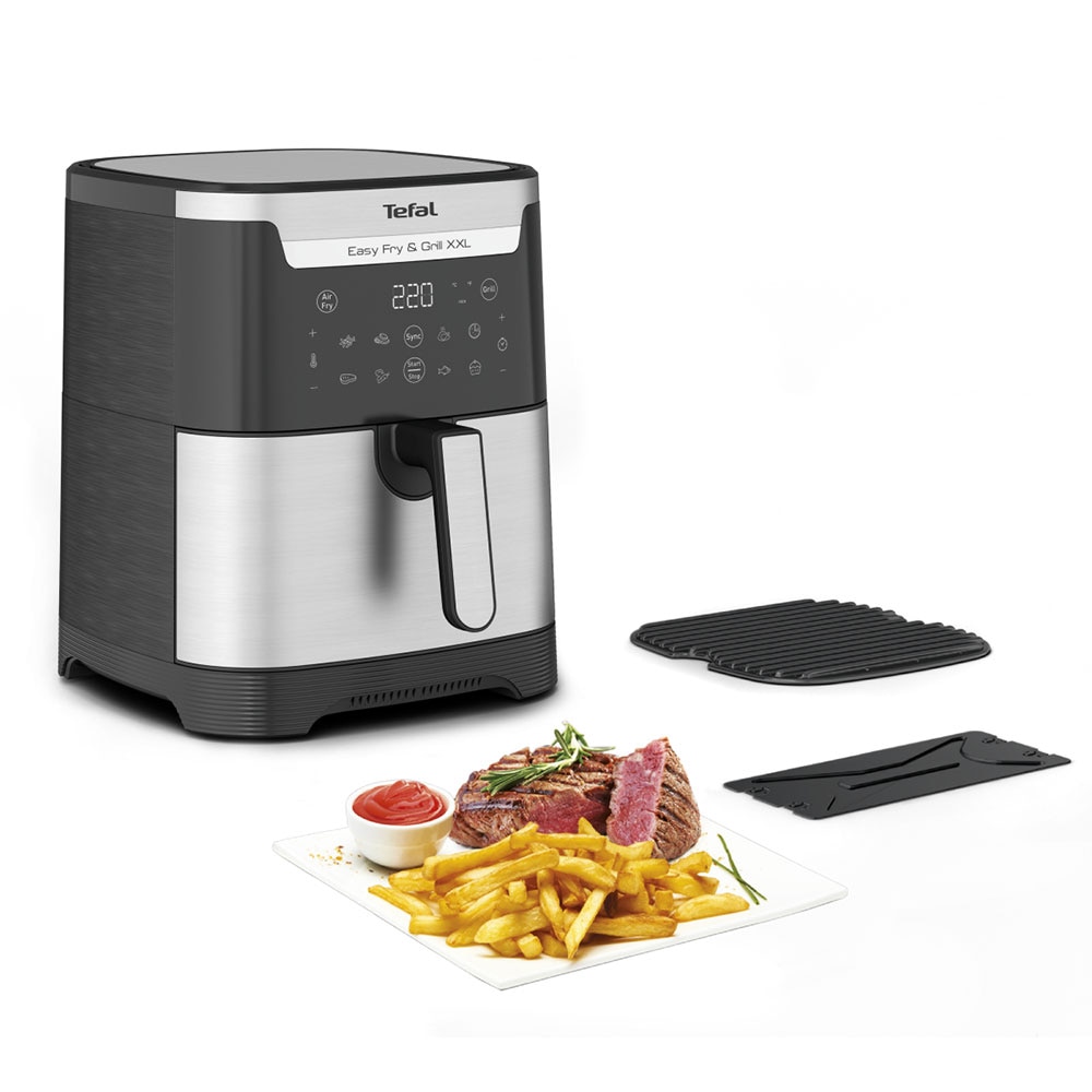 Friteuza cu aer cald TEFAL Easy Fry XXL Flexcook EY801D15, 1.5kg, 6.5l, 1830W, negru-argintiu