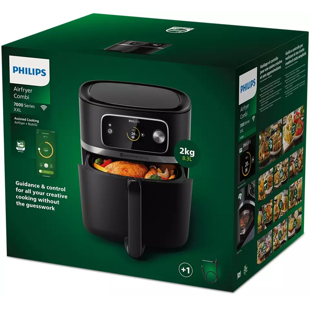 Friteuza cu aer cald PHILIPS Combi XXL HD9880/90, 2kg, 8.3l, 2200W, negru-argintiu
