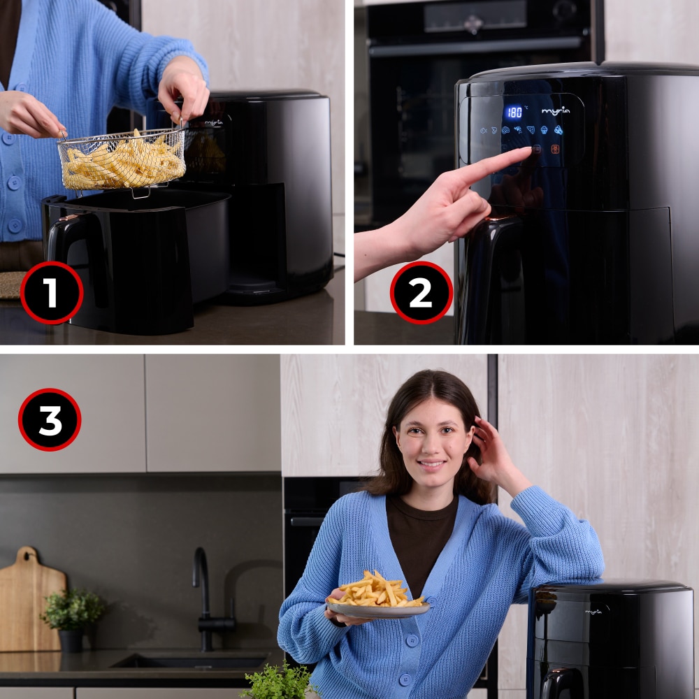 Friteuza cu aer cald MYRIA MY4467, 6,5l, 1700W, negru