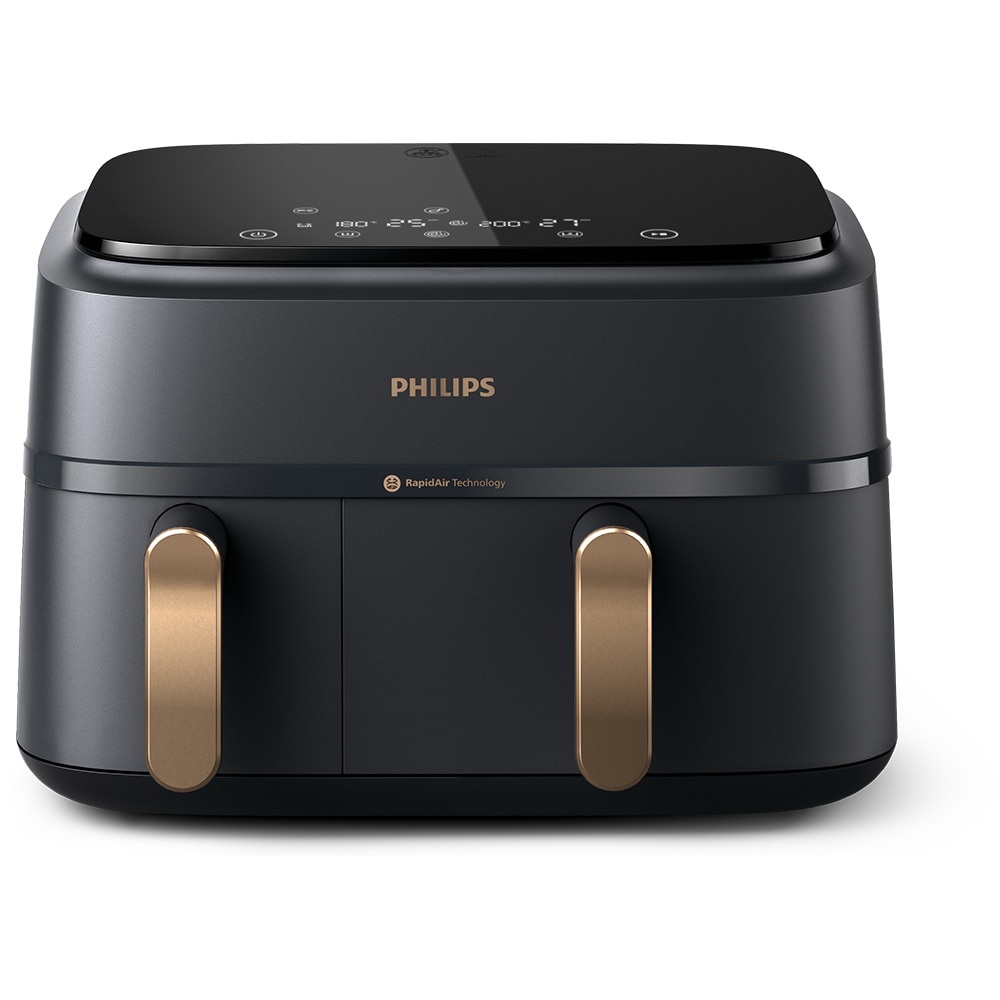 Friteuza cu aer cald dubla PHILIPS Seria 3000 NA352/00, 3kg, 9l, 2750W, negru-auriu