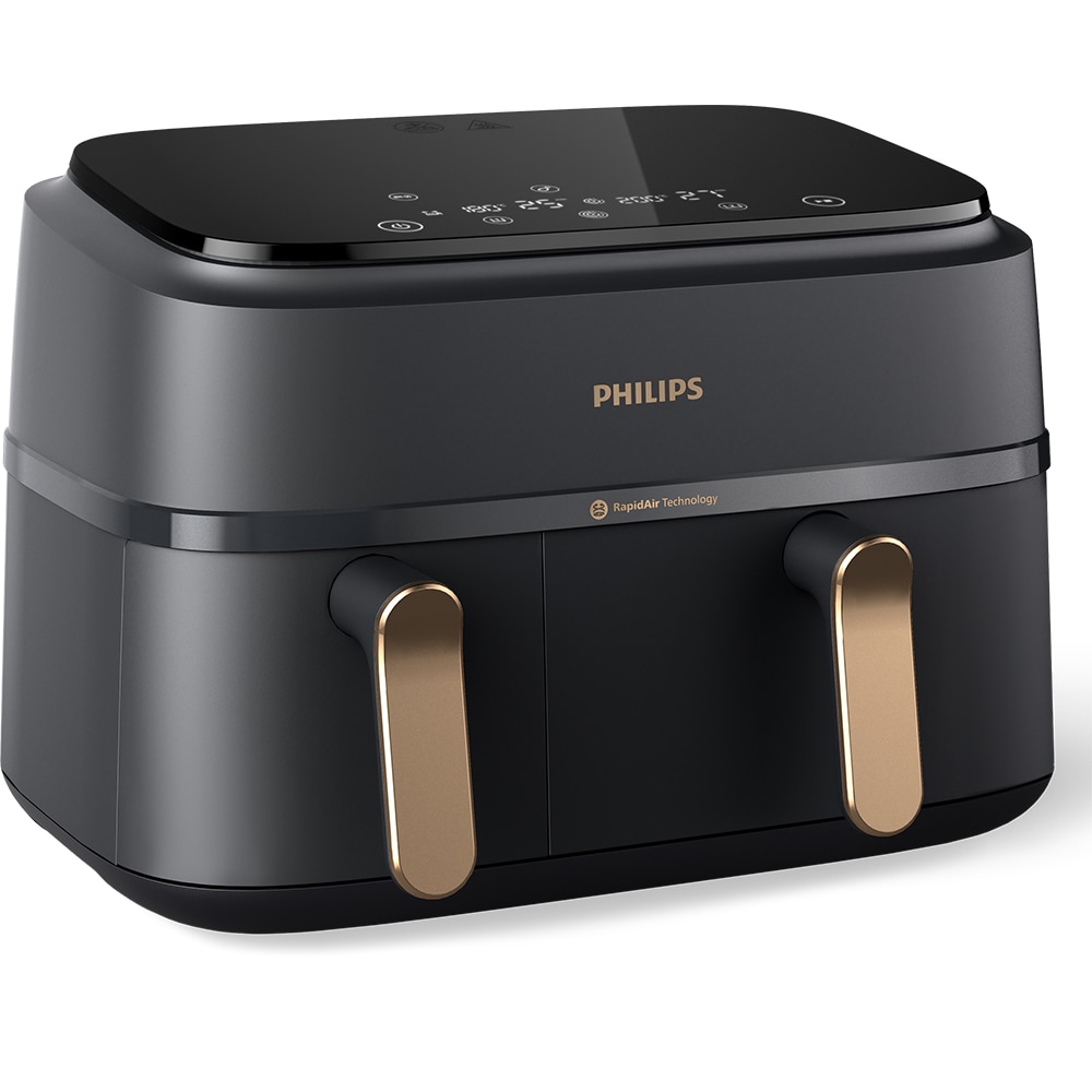 Friteuza cu aer cald dubla PHILIPS Seria 3000 NA352/00, 3kg, 9l, 2750W, negru-auriu