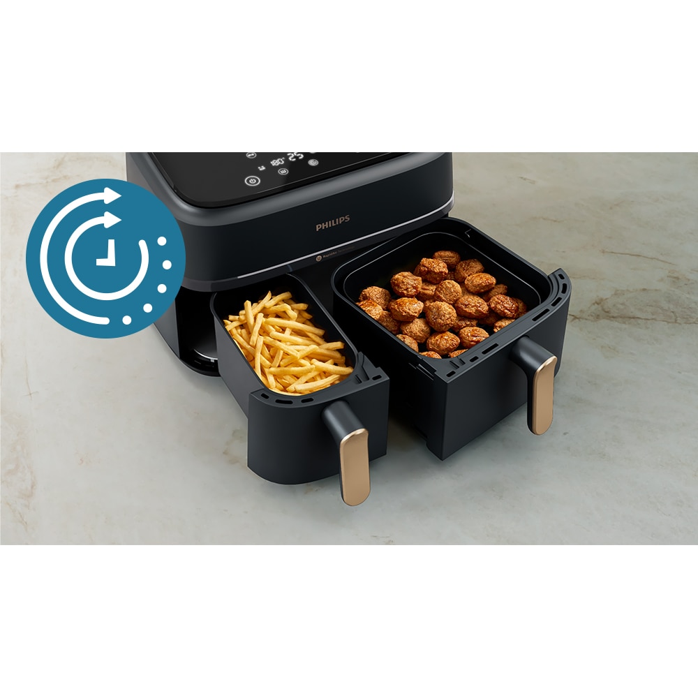 Friteuza cu aer cald dubla PHILIPS Seria 3000 NA352/00, 3kg, 9l, 2750W, negru-auriu