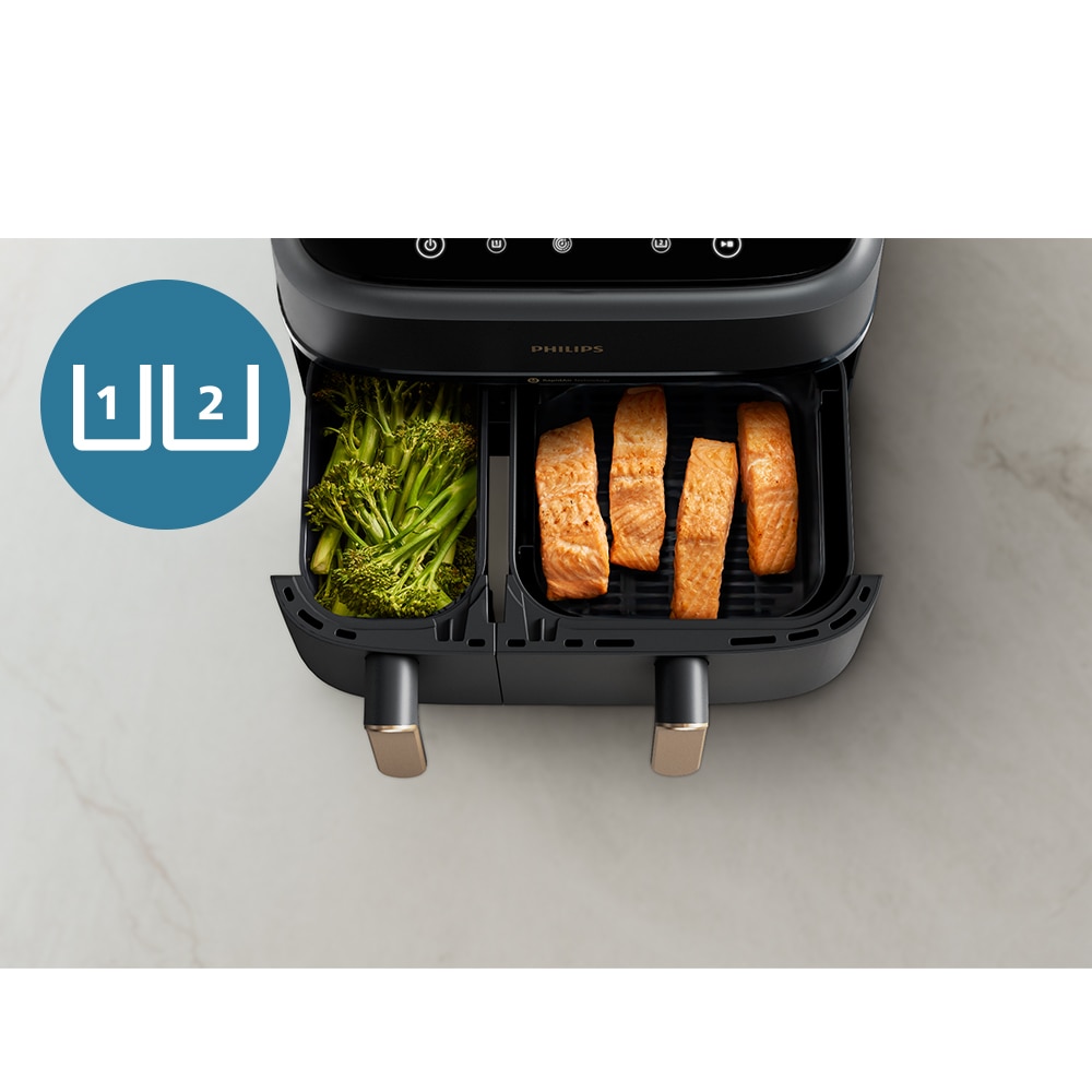 Friteuza cu aer cald dubla PHILIPS Seria 3000 NA352/00, 3kg, 9l, 2750W, negru-auriu