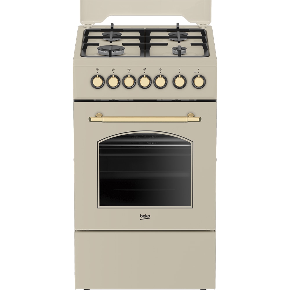 Aragaz BEKO FSE52135DCRSN, 4 arzatoare, Gaz + Electric, L 50 cm, Grill, Rotisor, crem