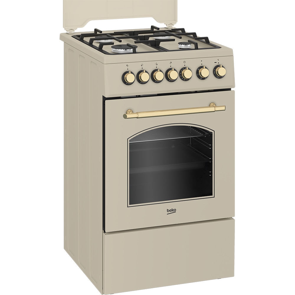 Aragaz BEKO FSE52135DCRSN, 4 arzatoare, Gaz + Electric, L 50 cm, Grill, Rotisor, crem