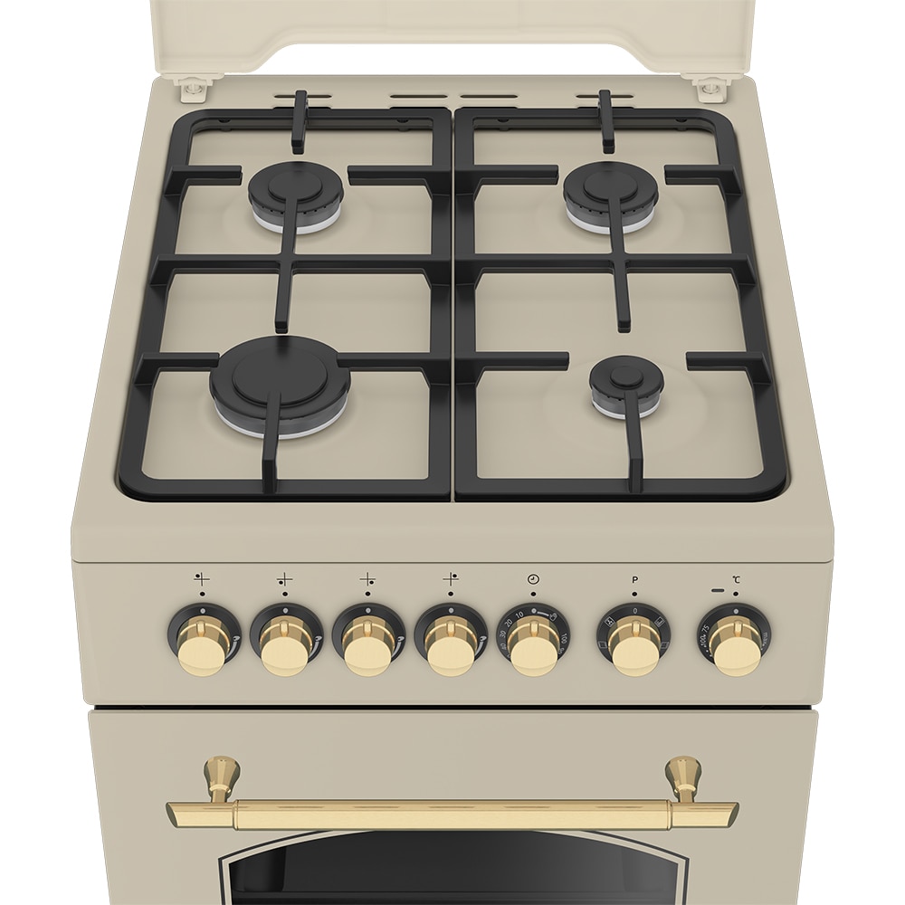 Aragaz BEKO FSE52135DCRSN, 4 arzatoare, Gaz + Electric, L 50 cm, Grill, Rotisor, crem