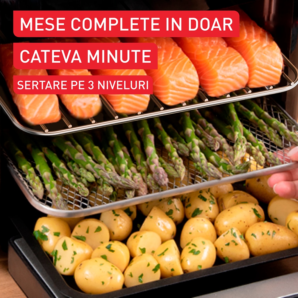 Friteuza cu aer cald TEFAL Easy Multifunction Fry FW5558E0, 15l, 1800W, negru