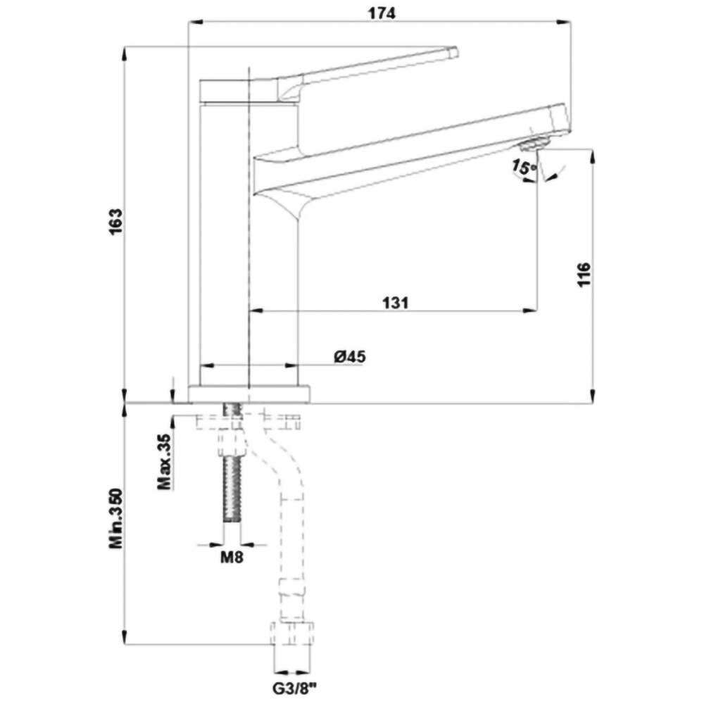 Baterie bideu GALA Cubo 3987200, metal, argintiu