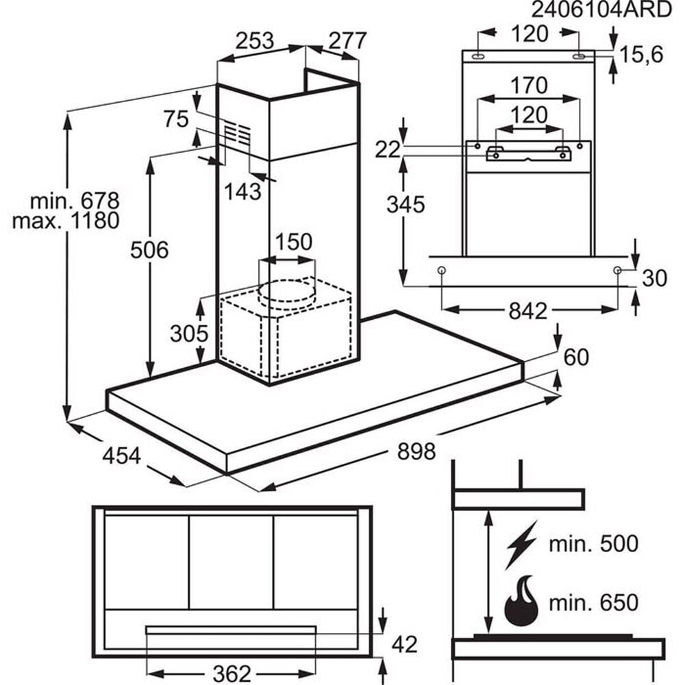 Hota decorativa AEG GB67D91HL, 1 motor, 730 m3/h, L 90 cm, inox