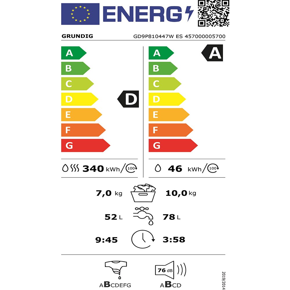Masina de spalat rufe frontala cu uscator GRUNDIG GD9P810447W ES, SteamAssist, 10/7 kg, 1400rpm, Clasa A/D, Wi-Fi, alb