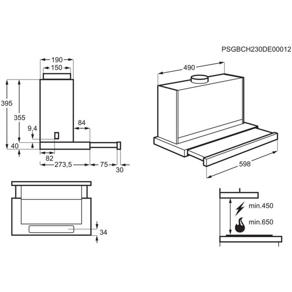 Hota incorporabila telescopica AEG GDP866PB, 1 motor, 650 m3/h, L 60 cm, negru