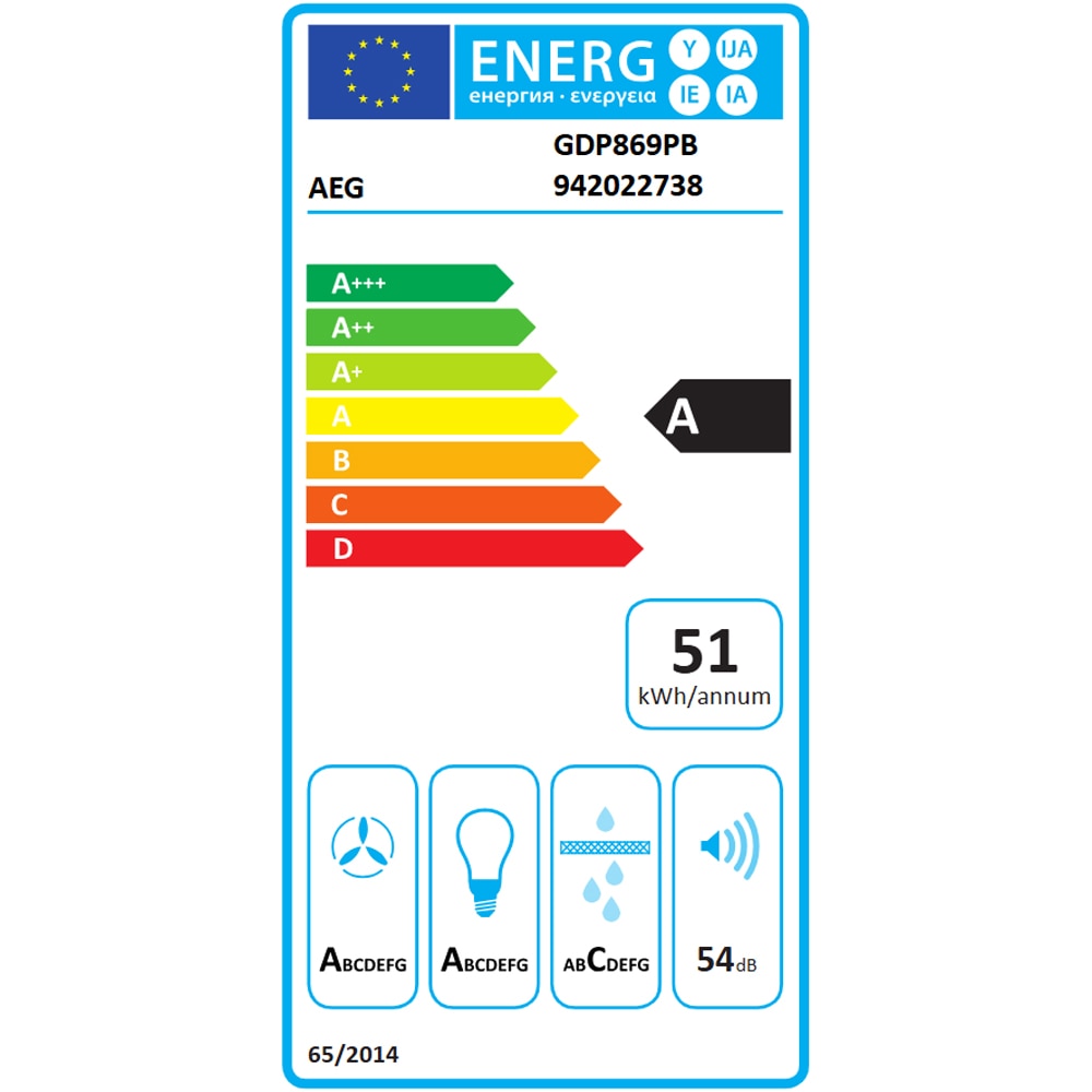 Hota incorporabila telescopica AEG GDP869PB, 1 motor, 650 m3/h, L 90 cm, negru