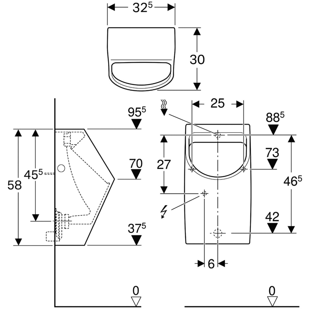 Pisoar GEBERIT Smyle 500.254.01.1, ceramica, 32.5 x 30 x 58 cm, alb