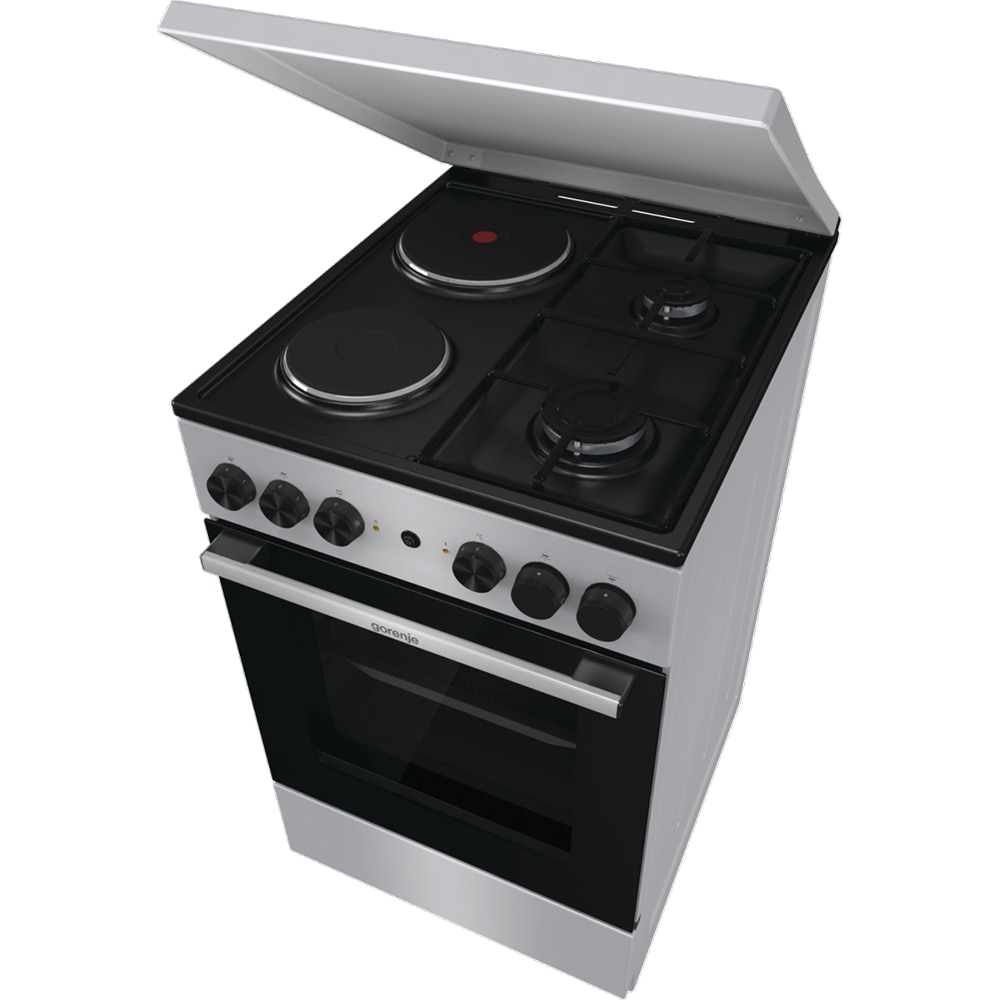 Aragaz GORENJE GK5A12SG, 4 arzatoare, Gaz + Electric, L 50 cm, gri