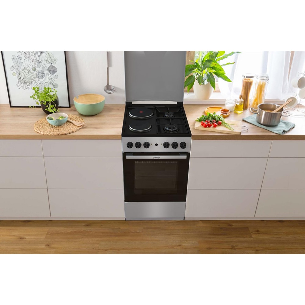 Aragaz GORENJE GK5A12SG, 4 arzatoare, Gaz + Electric, L 50 cm, gri