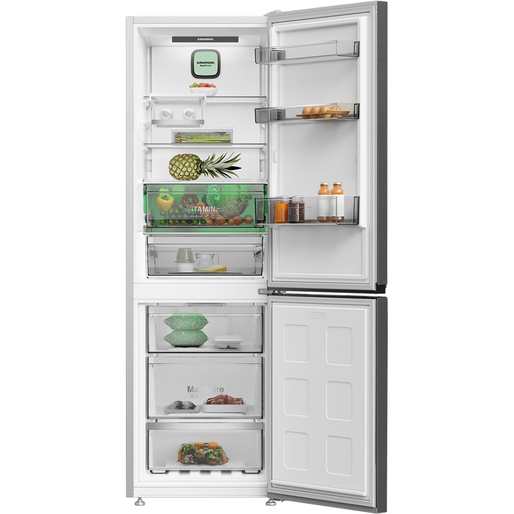 Combina frigorifica GRUNDIG GKPN46821X, No Frost, 316 l, H 186 cm, Clasa E, argintiu