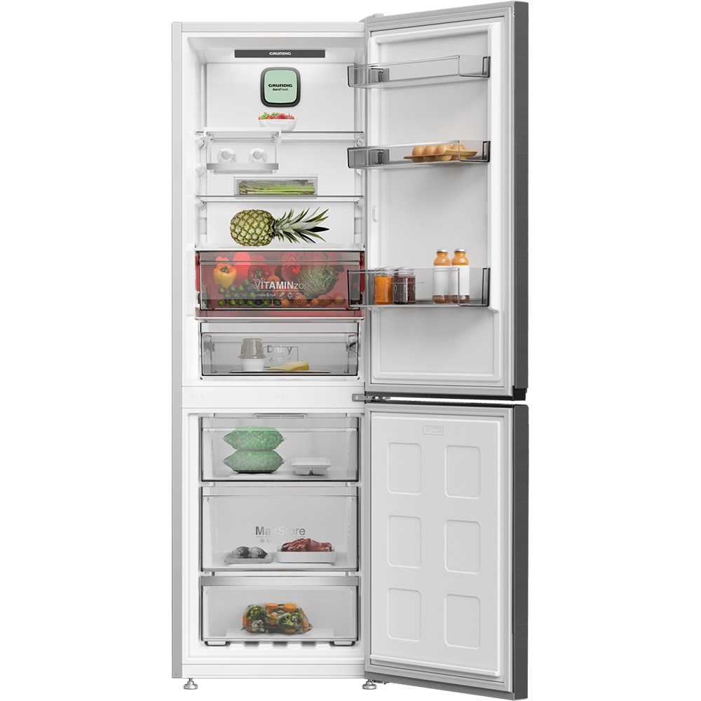 Combina frigorifica GRUNDIG GKPN46821X, No Frost, 316 l, H 186 cm, Clasa E, argintiu