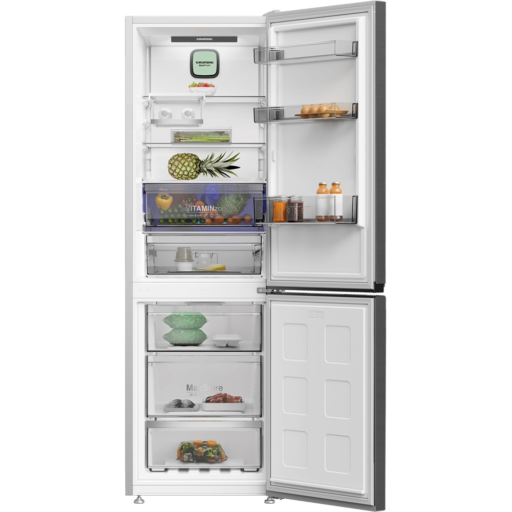 Combina frigorifica GRUNDIG GKPN46821X, No Frost, 316 l, H 186 cm, Clasa E, argintiu