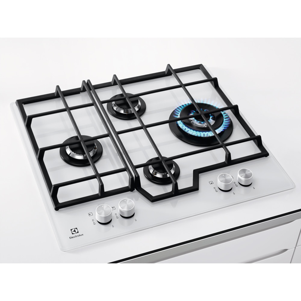 Plita incorporabila ELECTROLUX GME363NV, Gaz, 4 arzatoare, Wok, alb