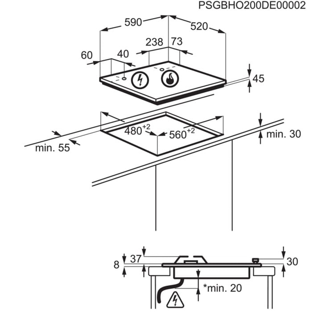 Plita incorporabila ELECTROLUX GME363NV, Gaz, 4 arzatoare, Wok, alb
