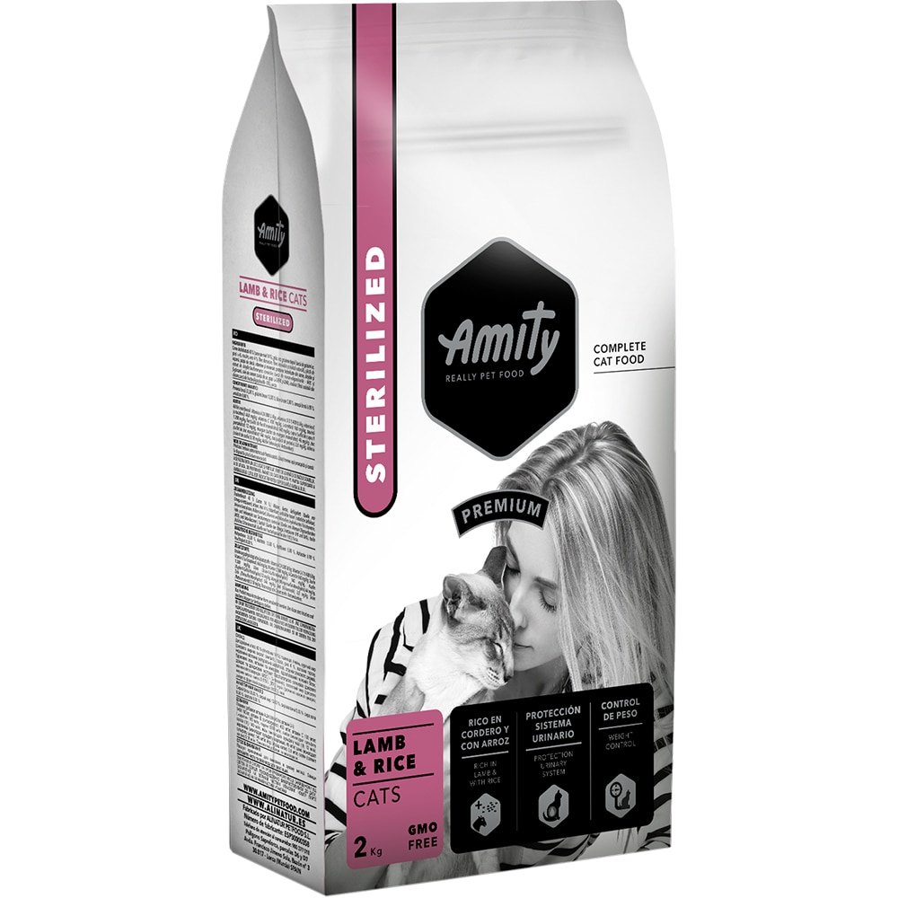 Hrana uscata pentru pisici AMITY Premium Sterilized, Adult, Miel si Orez, 2 kg