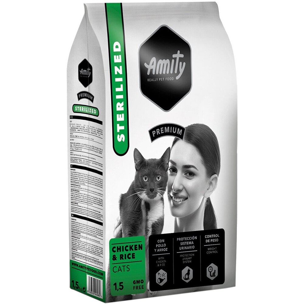 Hrana uscata pentru pisici AMITY Premium Sterilized, Adult, Pui, 1.5 kg