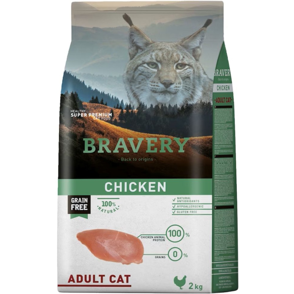 Hrana uscata pentru pisici BRAVERY, Adult, Pui, 2 kg