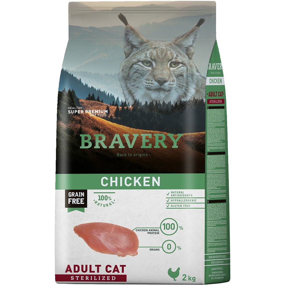 Hrana uscata pentru pisici BRAVERY Sterilized, Adult, Pui, 2 kg