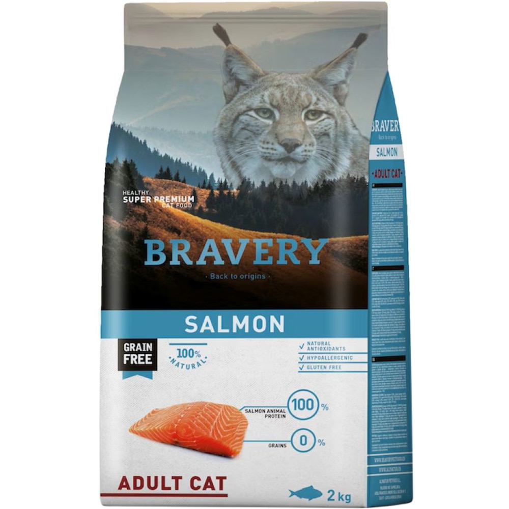 Hrana uscata pentru pisici BRAVERY, Adult, Somon, 2 kg