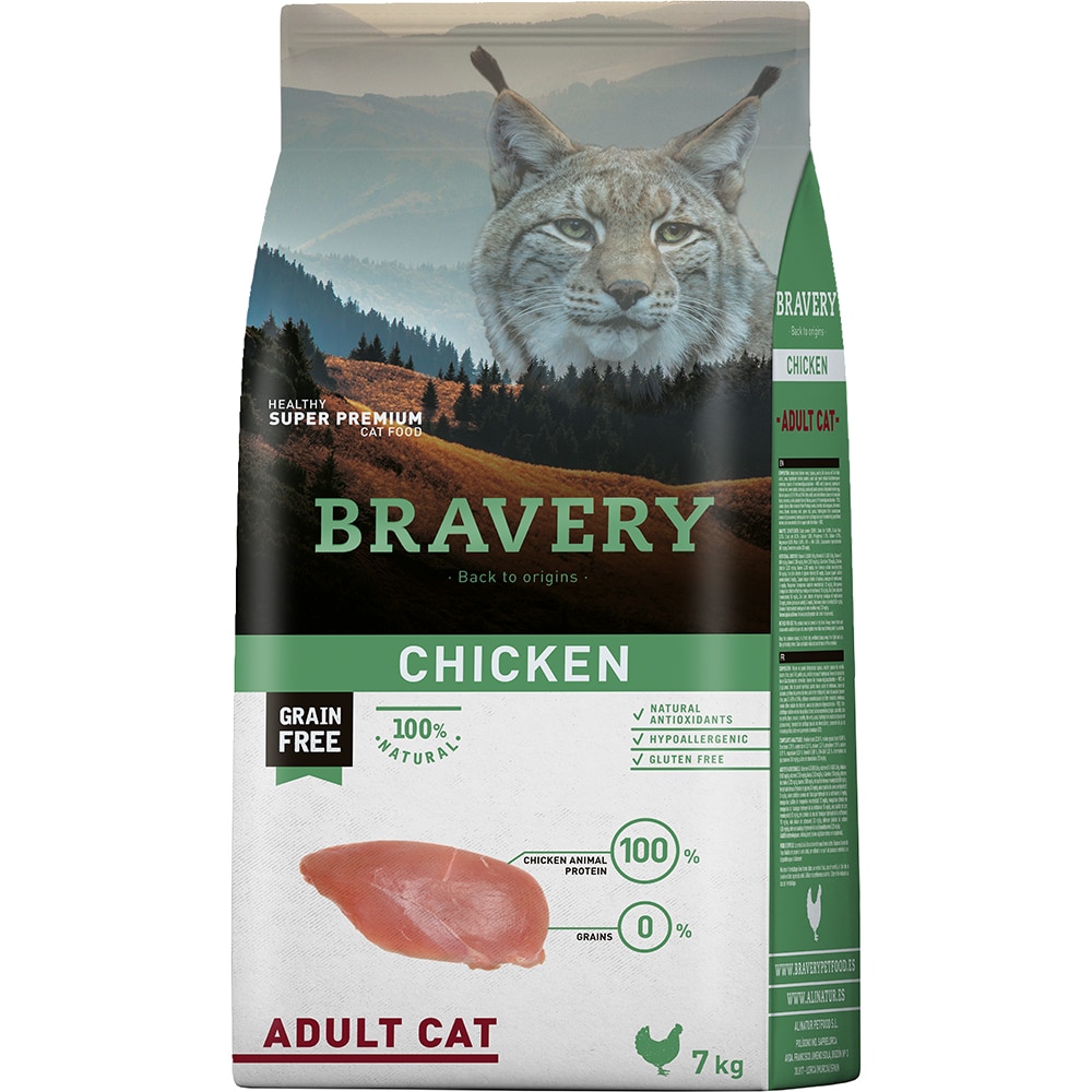 Hrana uscata pentru pisici BRAVERY, Adult, Pui, 7 kg