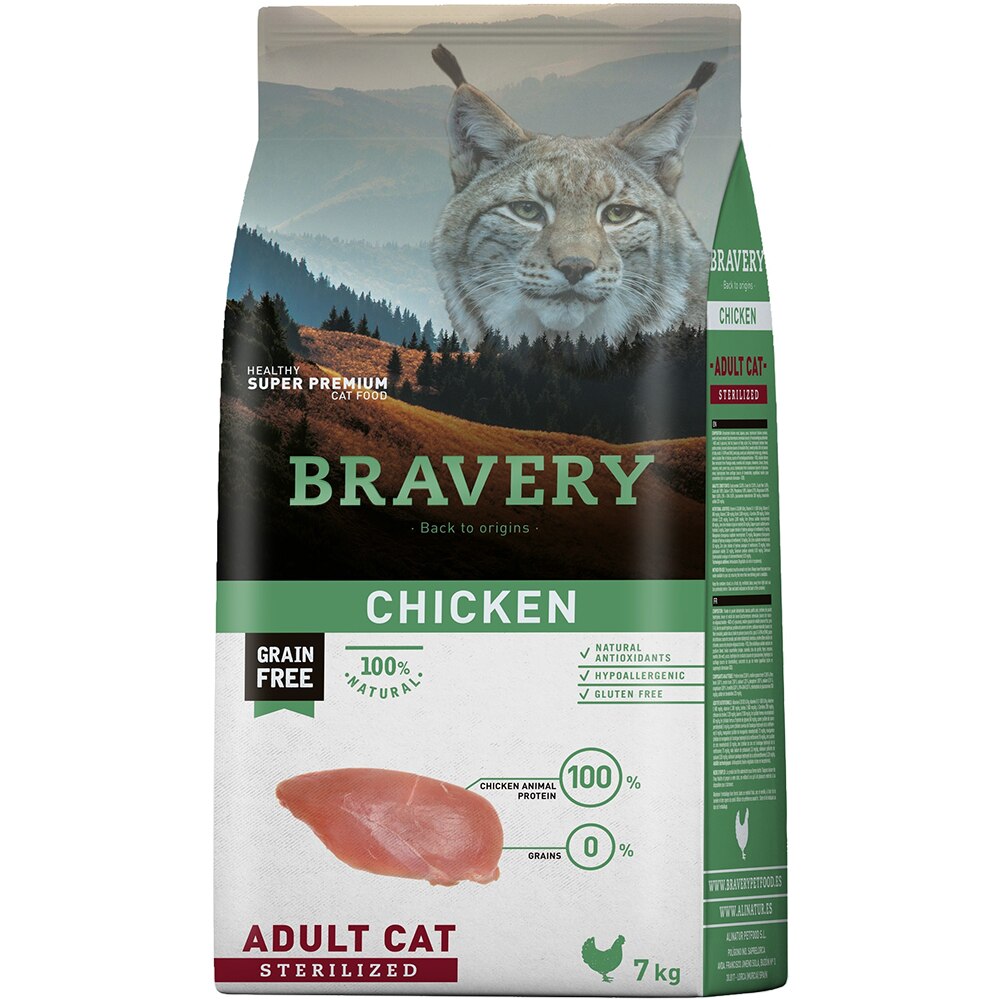 Hrana uscata pentru pisici BRAVERY Sterilized, Adult, Pui, 7 kg