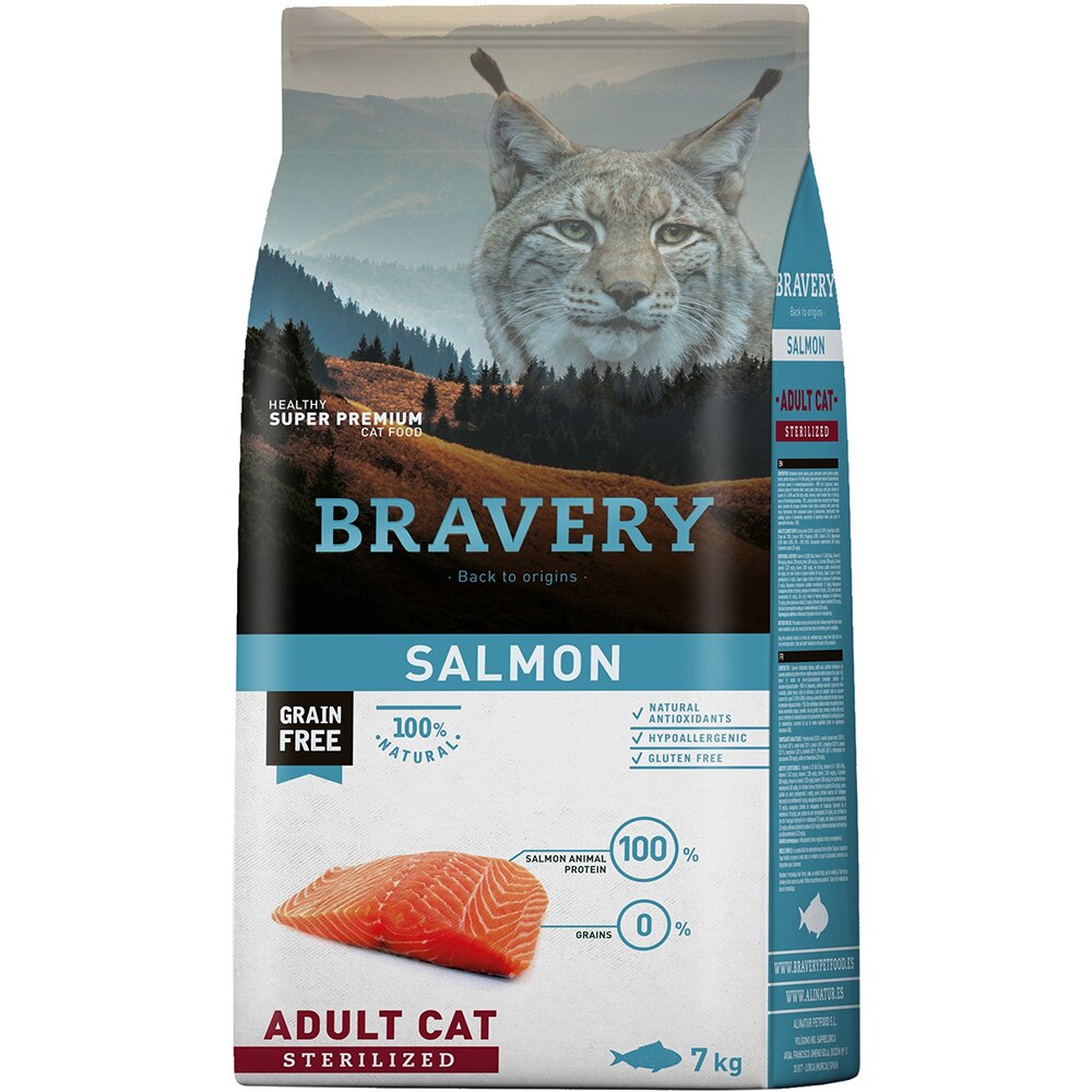 Hrana uscata pentru pisici BRAVERY Sterilized, Adult, Somon, 7 kg
