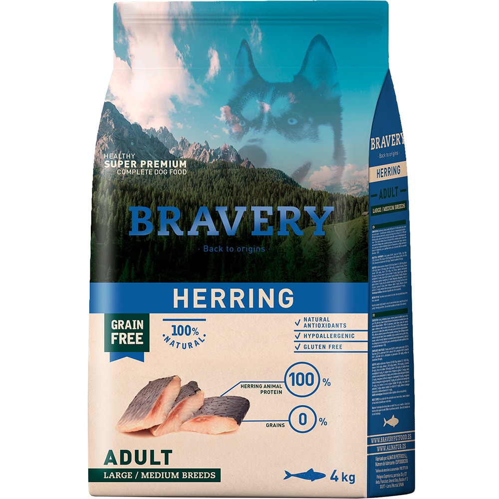 Hrana uscata pentru caini BRAVERY, Adult, Peste, 4 kg